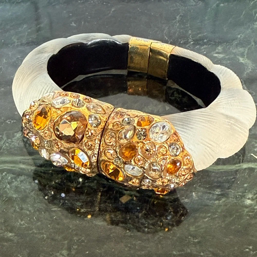 Alexis Bittar Gold and White Hinged Crystal Bracelet - Picture 9 of 10